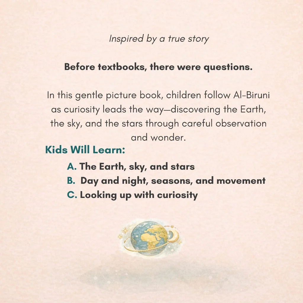 Back cover of Questions of Al-Biruni with description and details